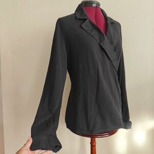 Charter Club Womens Collared Blouse Wrap Asymmetrical Black Long Sleeve Top 1X